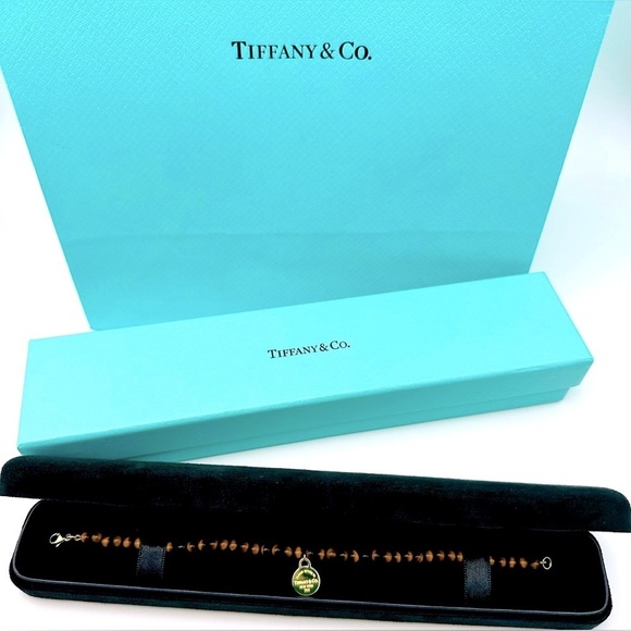 RARE Return to Tiffany & Co 18K Yellow Gold Tigers Eye Bracelet 7” Packaging - Picture 15 of 15